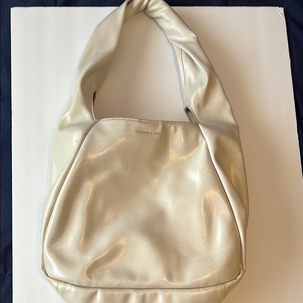 Charles & Keith Cream Hobo Bag with Textured Fabric